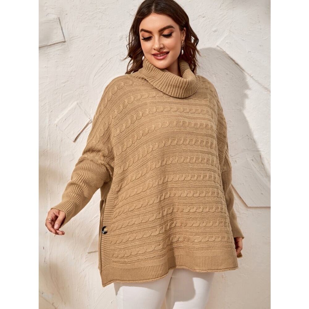 SHEIN Plus Turtleneck Cable Knit Dolman Sleeve Sweater Size 3XL